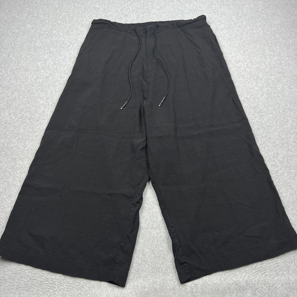 Kedem Sasson Pants Womens 2 Black Wide Leg Linen Drawstring Culottes Lagenlook